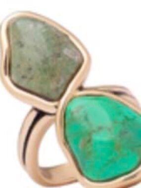 DOUBLE STONE RING, SIZE 8, GREEN AGATE & LABRADORITE, by BARSE STUDIO, TAG ON,
